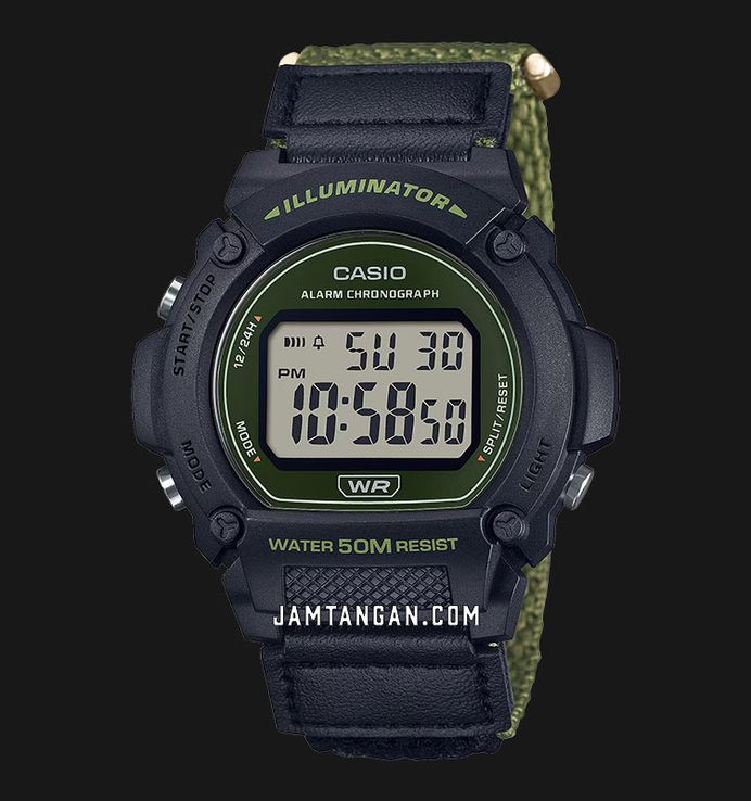 Casio General W-219HB-3AVDF Men Digital Dial Green Cloth Strap