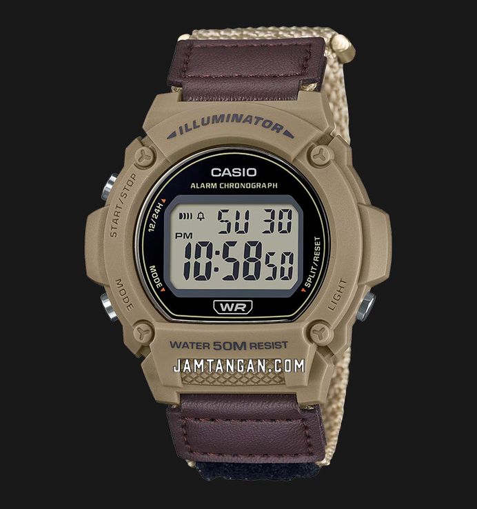 Casio General W-219HB-5AVDF Men Digital Dial Brown Cloth Strap
