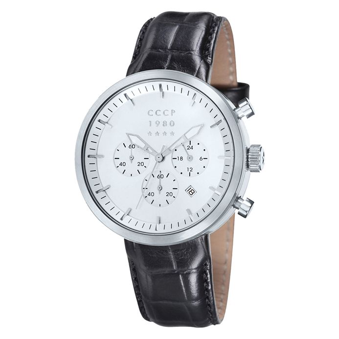 CCCP Kashalot Dress CP-7007-01 Chronograph Men Silver Dial Black 