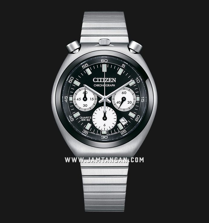 Citizen Chronograph AN3660-81E Tsuno Crono Bullhead Record Label Black Dial Stainless Steel Strap