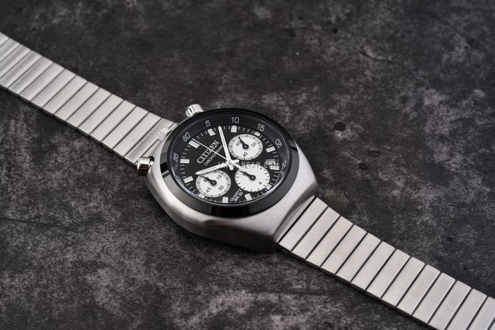 Citizen Chronograph AN3660-81E Tsuno Crono Bullhead Record Label Black Dial Stainless Steel Strap
