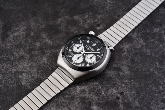 Citizen Chronograph AN3660-81E Tsuno Crono Bullhead Record Label Black Dial Stainless Steel Strap