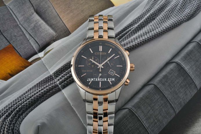 Citizen Eco Drive AT2144-54E Men Chronograph Black Dial Dual Tone