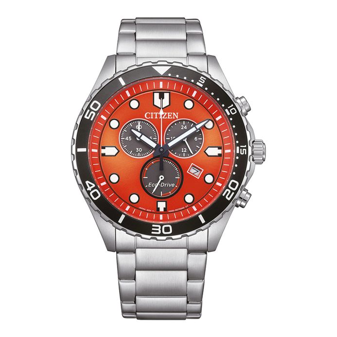Citizen Eco Drive AT2560-84X Men Chronograph Orange Dial Stainless