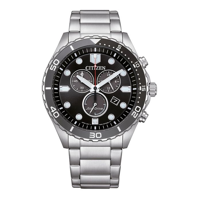 Citizen Eco Drive AT2568-82E Men Chronograph Black Dial Stainless