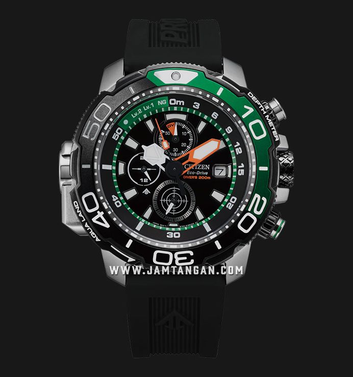Citizen Promaster BJ2168-01E Aqualand Eco Drive Black Dial Black Rubber Strap + Extra Strap