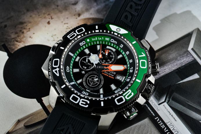 Citizen Promaster BJ2168-01E Aqualand Eco Drive Black Dial Black Rubber Strap + Extra Strap