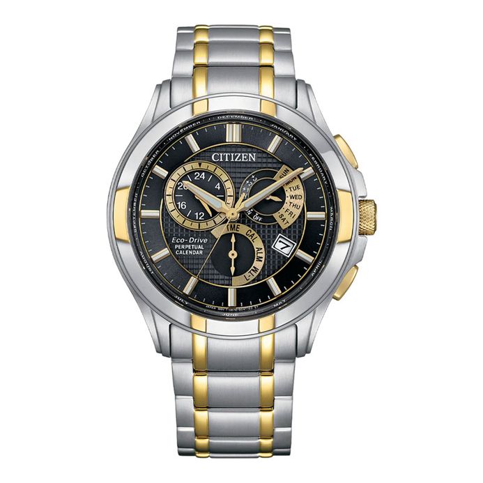 Citizen Eco Drive BL8164-57E Men Peptual Calendar Black Dial Dual Tone  Stainless Steel Strap