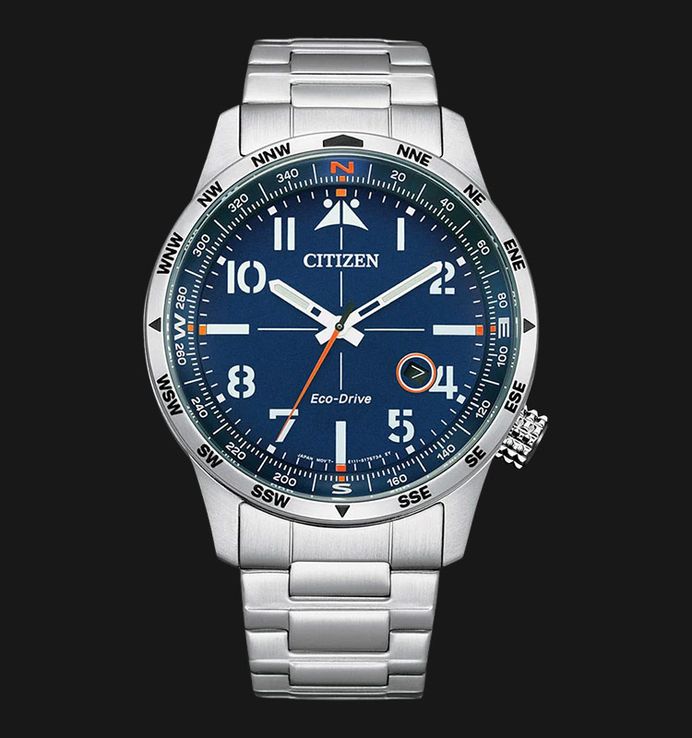 Reloj Citizen Eco-drive Avion 43mm Bm7550-52l Color De La Correa Plateado Color Del Bisel Plateado Color Del Fondo Azul