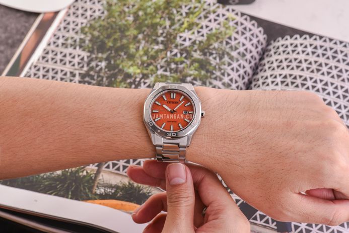 Citizen Eco Drive BM7630-80Z Men Orange Dial Stainless Steel Strap
