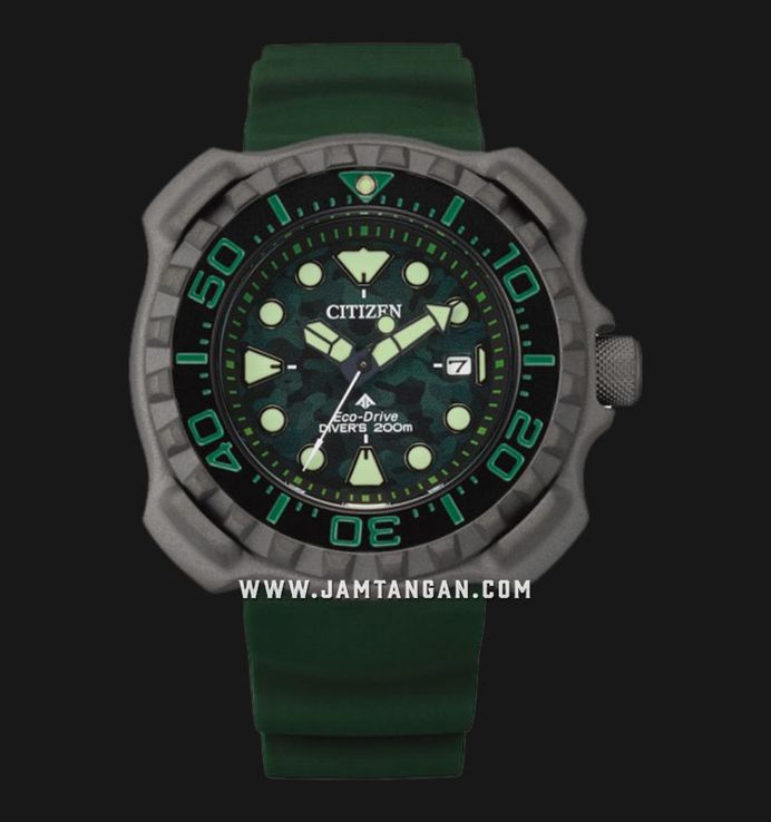 Citizen Promaster BN0228-06W Whale Shark Super Titanium Green Camo Dial Green Polyurethane Strap