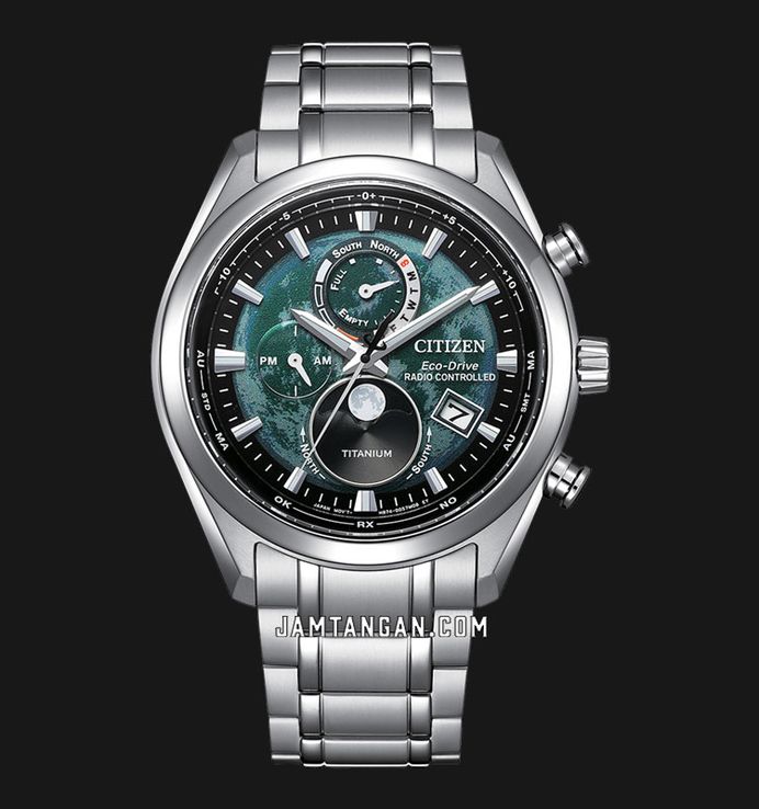 Citizen Eco Drive BY1010-81X Tsuki Yomi Moon Phase Green Dial Super Titanium Strap