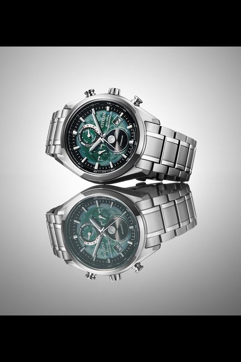 Citizen Eco Drive BY1010-81X Tsuki Yomi Moon Phase Green Dial Super Titanium Strap