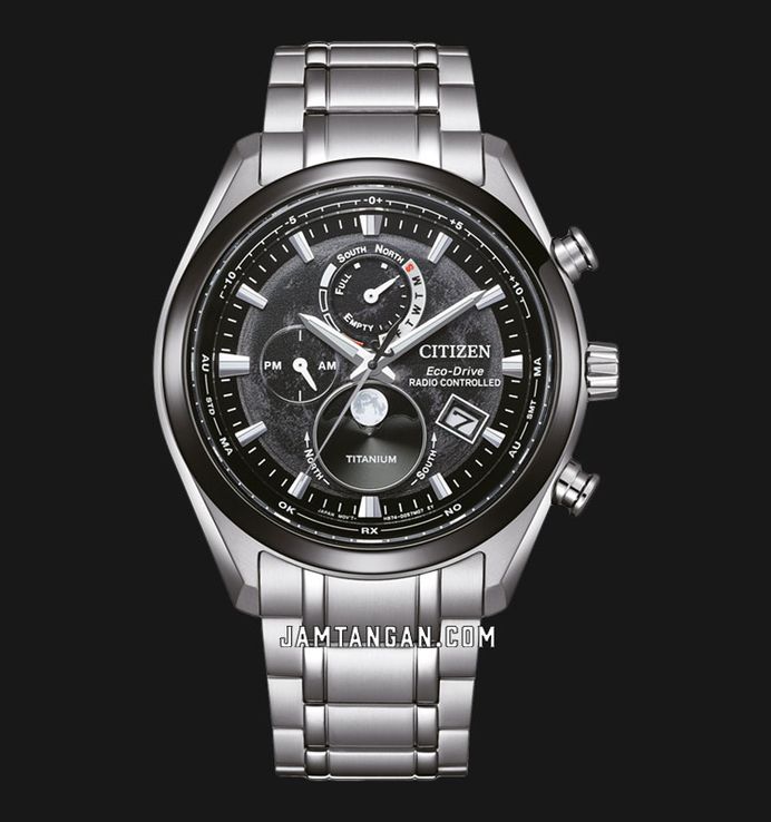 Citizen Eco Drive BY1018-80E Men Tsuki-yomi Black Moon Phase Dial Titanium Strap