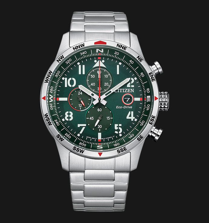 Citizen Eco-Drive CA0791-81X Chronograph Men Green Dial Stainless Steel Strap