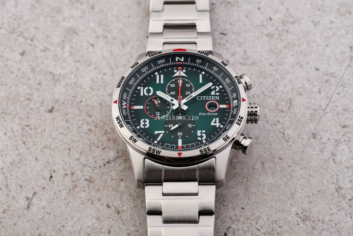 Citizen Eco-Drive CA0791-81X Chronograph Men Green Dial Stainless Steel Strap