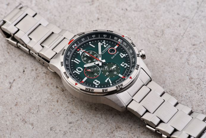 Citizen Eco-Drive CA0791-81X Chronograph Men Green Dial Stainless Steel Strap