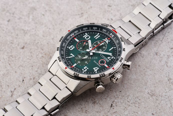 Citizen Eco-Drive CA0791-81X Chronograph Men Green Dial Stainless Steel Strap