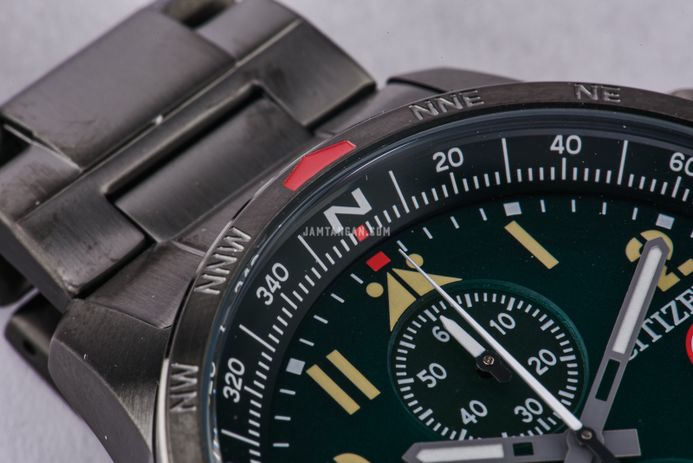 Citizen Chronograph CA0797-84X Eco-Drive Green Dial Gun Metal Stainless Steel Strap