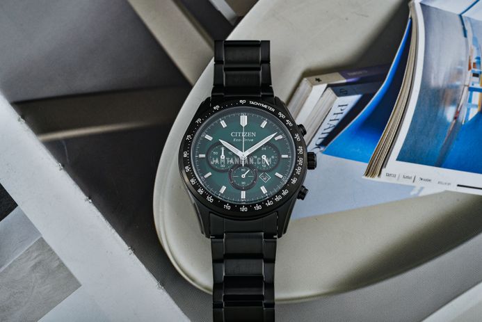 Citizen Chronograph CA4455-86X Men Green Dial Black Stainless Steel Strap