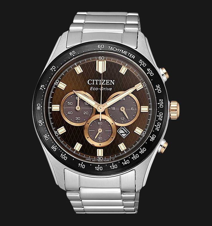 Citizen Eco-Drive CA4456-83X Chronograph Men Brown Dial Stainless Steel Strap