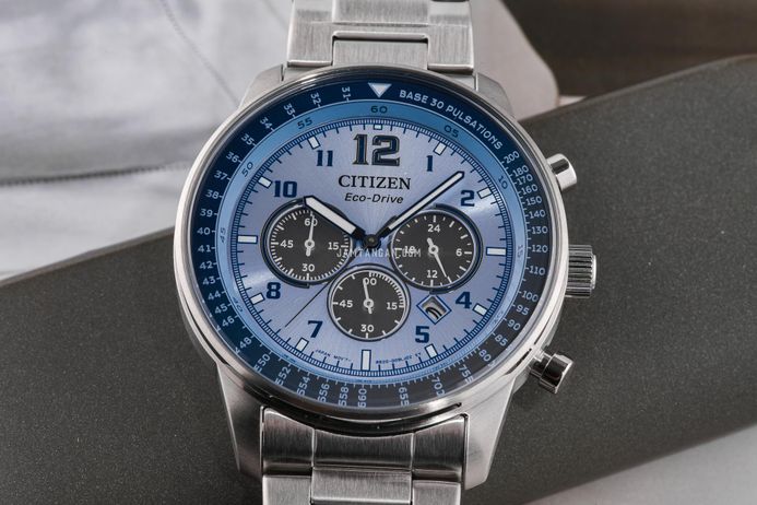 Citizen Eco Drive CA4500-83M Men Chronograph Blue Dial Stainless Steel Strap