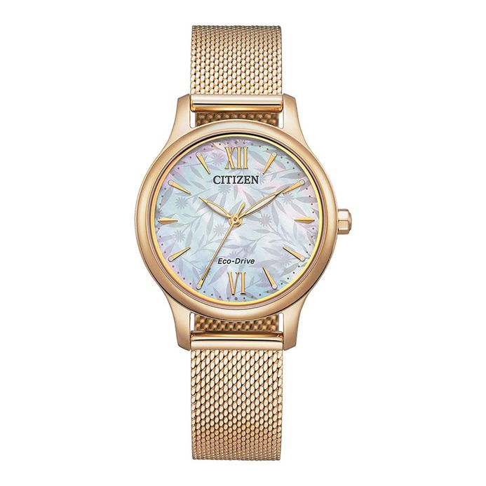 Citizen Eco Drive EM0892-80D Ladies Mother Of Pearl Dial Rose Gold Mesh  Strap