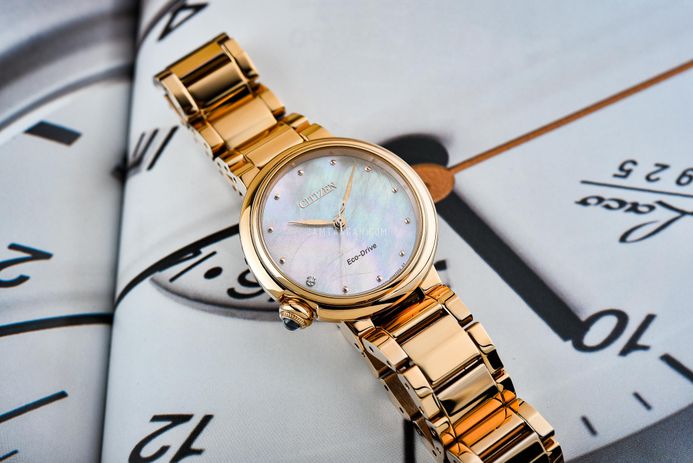 Citizen L EM0919-85Y Ladies Mother of Pearl Dial Gold Stainless Steel Strap