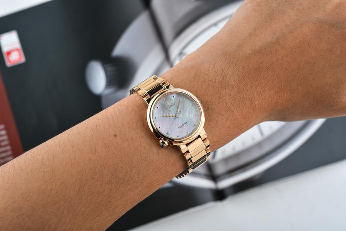 Citizen L EM0919-85Y Ladies Mother of Pearl Dial Gold Stainless Steel Strap