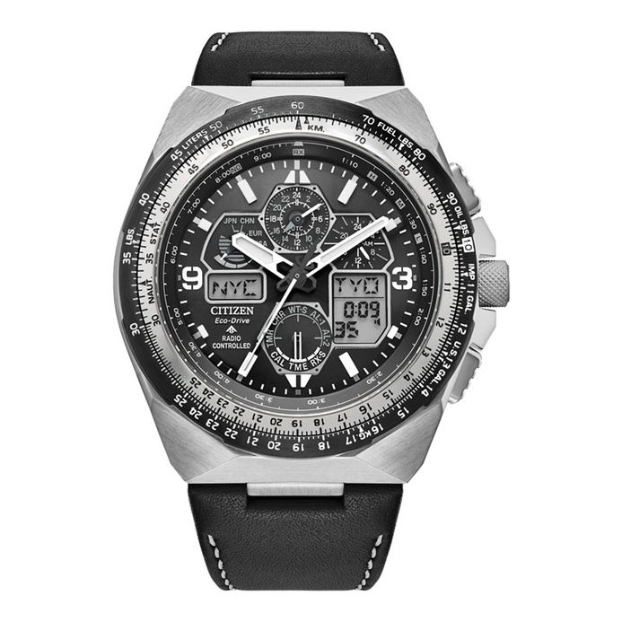 Citizen Promaster JY8149-05E Skyhawk A-T Chronograph Digital Analog Black  Dial Black Leather Strap