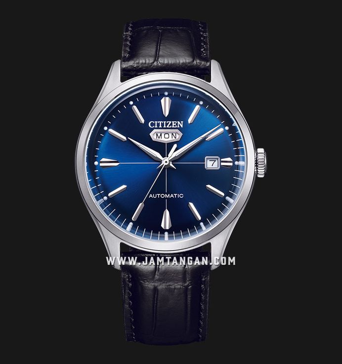 Citizen C7 Mechanical NH8390-20L Crystal Seven Reissue Men Blue Dial Black Leather Strap