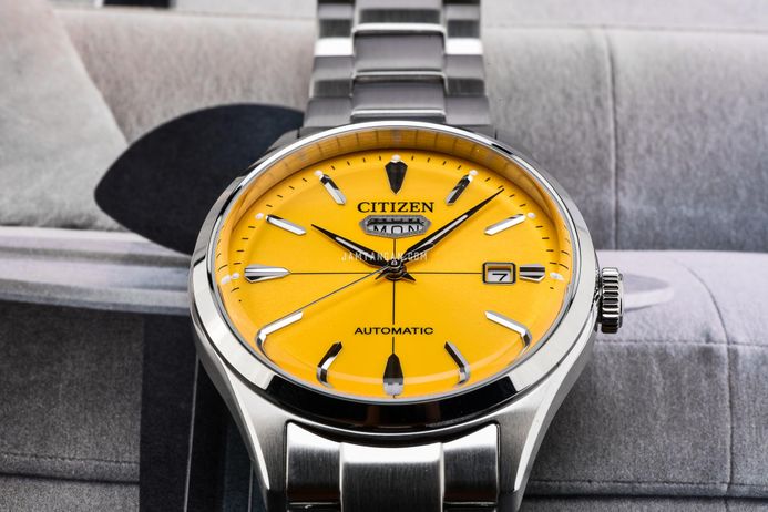 Citizen C7 Mechanical NH8391-51Z Crystal Seven Reissue Men Yellow Dial Stainless Steel Strap