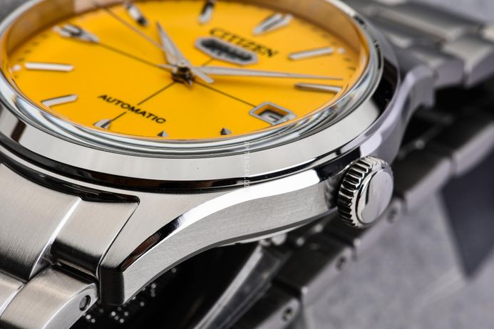 Citizen C7 Mechanical NH8391-51Z Crystal Seven Reissue Men Yellow Dial Stainless Steel Strap