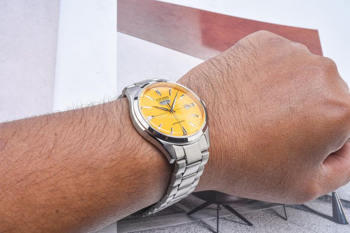 Citizen C7 Mechanical NH8391-51Z Crystal Seven Reissue Men Yellow Dial Stainless Steel Strap
