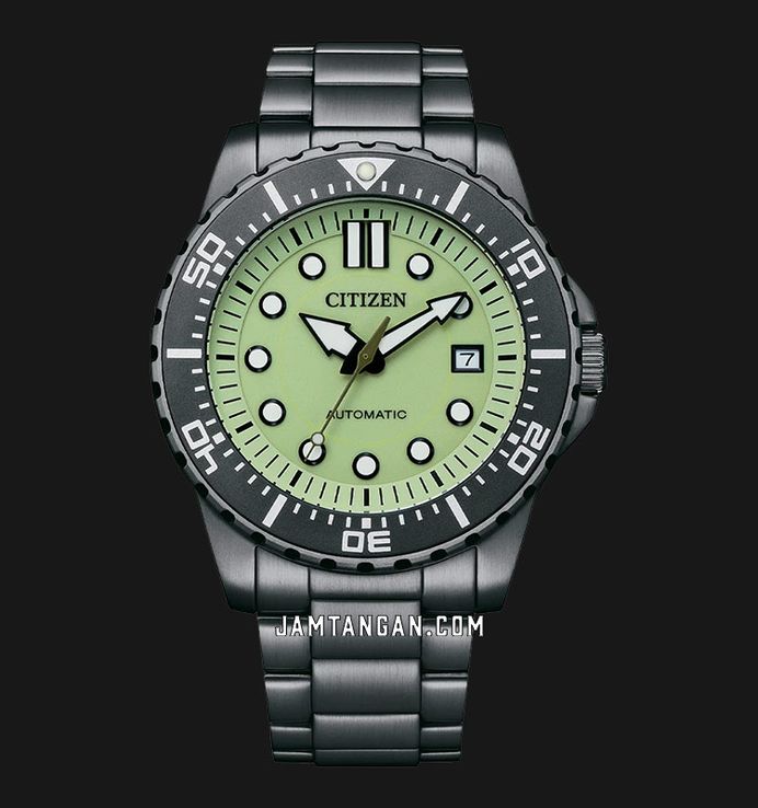 Citizen Mechanical NJ0177-84X Automatic Men Green Luminous Dial Gunmetal Stainless Steel Strap