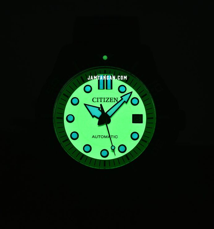 Citizen Mechanical NJ0177-84X Automatic Men Green Luminous Dial Gunmetal Stainless Steel Strap
