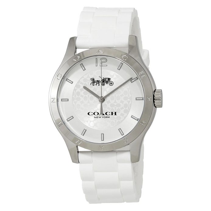 Coach Maddy 14502218 Ladies Silver Dial White Rubber Strap 