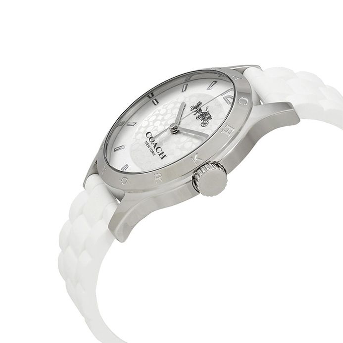 Coach Maddy 14502218 Ladies Silver Dial White Rubber Strap 