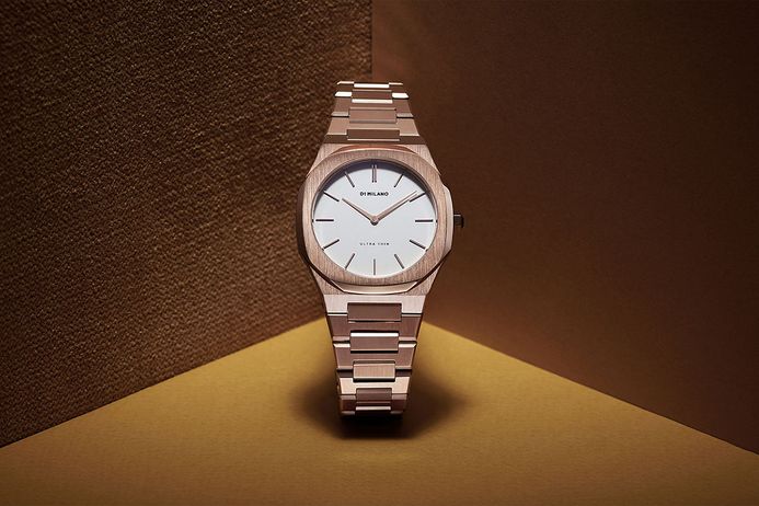 D1 Milano Ultra Thin D1-UTBL02 Eggshell White Dial Rose Gold Stainless Steel Strap