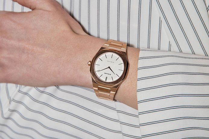 D1 Milano Ultra Thin D1-UTBL02 Eggshell White Dial Rose Gold Stainless Steel Strap