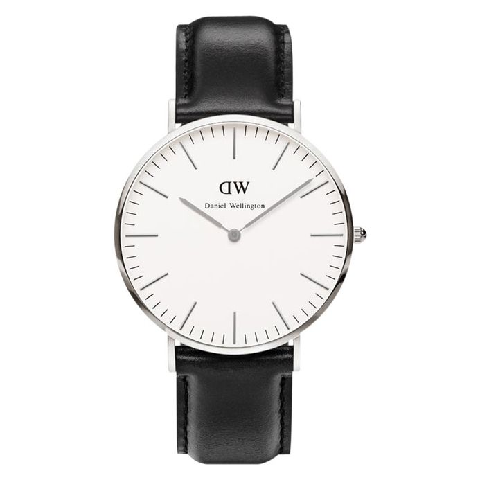 Daniel Wellington 0107DW-SV Classic Sheffield 40mm White Dial Black Leather  Strap