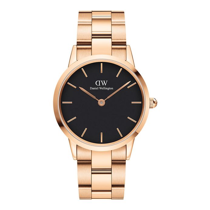 Daniel Wellington Iconic Link DW00100210 Black Dial Rose Gold Stainless  Steel Strap