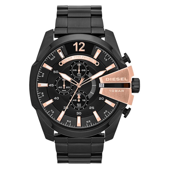 Diesel Mega Chief DZ4309 Chronograph Men Black Dial Black Stainless Steel  Strap
