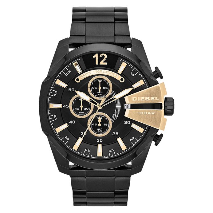 Diesel Mega Chief DZ4338 Chronograph Men Black Dial Black Stainless Steel  Strap