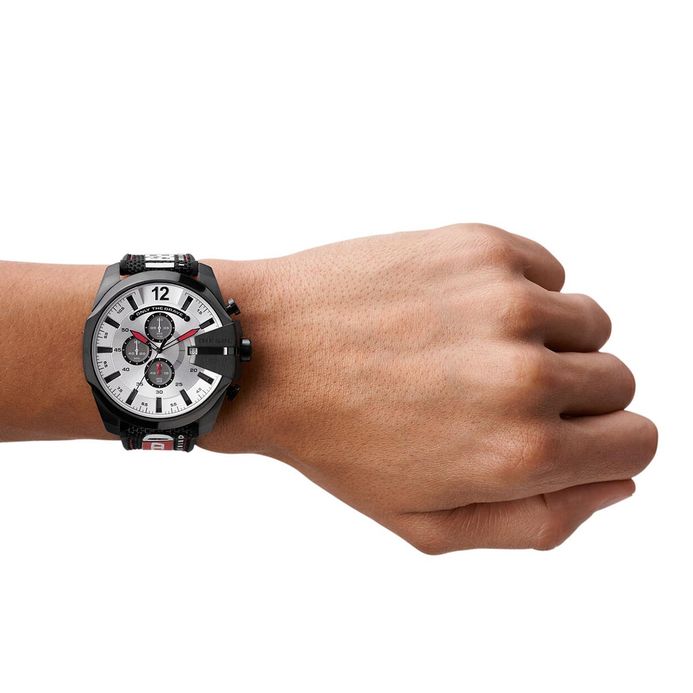 Diesel Mega Chief DZ4512 Chronograph Men Silver Dial Black Nylon