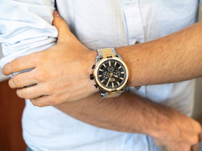 DIESEL スプリット ツートン ウォッチ DZ4625 Diesel Split DZ4625 Chronograph Black Dial Dual Tone