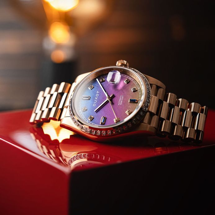 Gold watch with purple face new arrivals