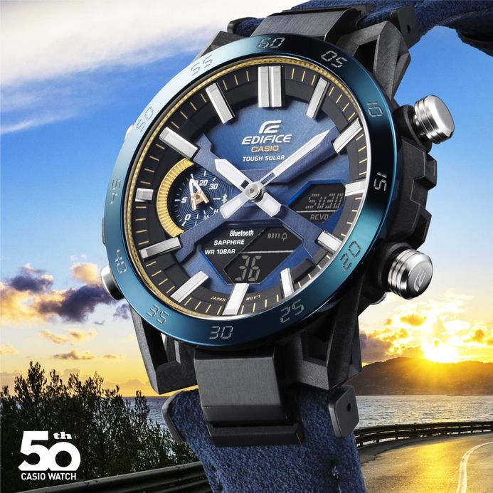 00sレザー ウエストコンチョ バック 石付き y2k ケムリ風 グランジコア Casio Edifice ECB-2000SS-2A ECB-2000SS-2ADR Men 50Th Anniversary