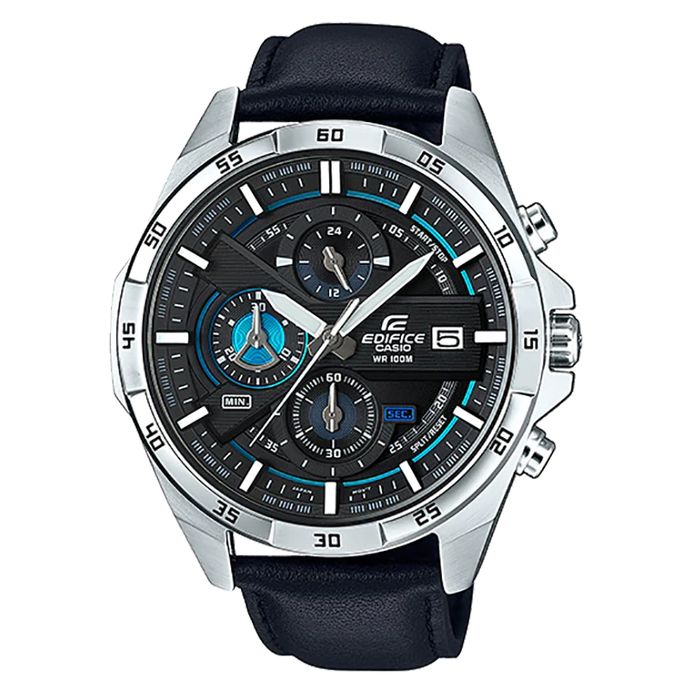 Casio Edifice EFR-556L-1AVUDF Chronograph Men Black Dial Black Leather Strap