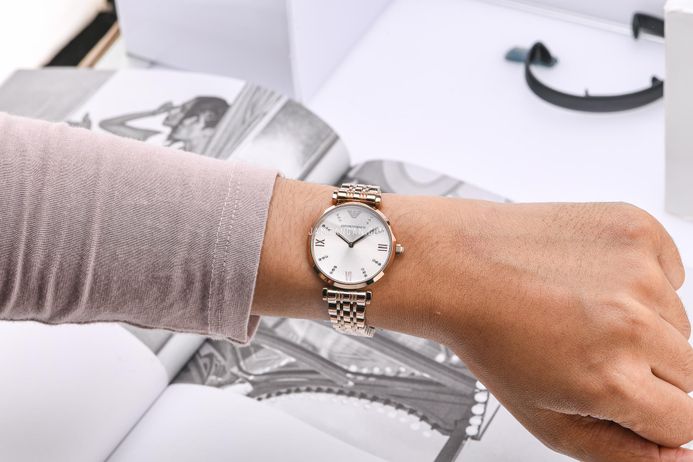 Emporio Armani AR11059 Ladies Grey Dial Rose Gold Stainless Steel